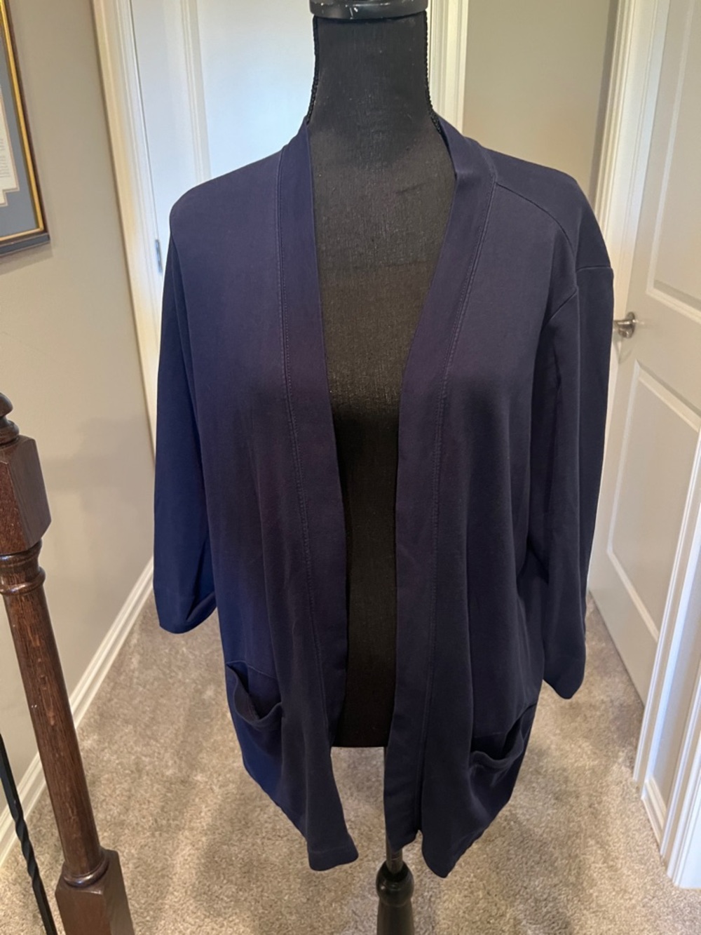 croft & barrow Navy Open-Front Pocket Cardigan with Three-Quarter Sleeves